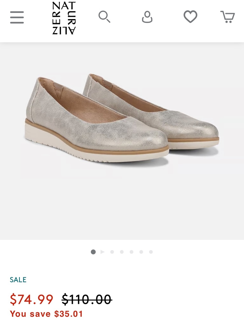 Naturalizer Metallic Silver Low Wedge Ballet Flats
